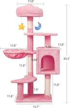 43-Inch Cat Tree,Cute Cloud Cat Tree for Kittens & Small Cats Under 6 Months 9lbs, Cat Tower with Scratching Post, Double Condos, Plush Hammock & Dangling Toys, Pink