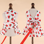Dog Dress Bowknot Harness Leash Set for Small Dogs Red Strawberry Dog Cat Clothes Cute Puppy Outfits Pet Clothes Spring Summer Breathable Dresses(X-Samll)