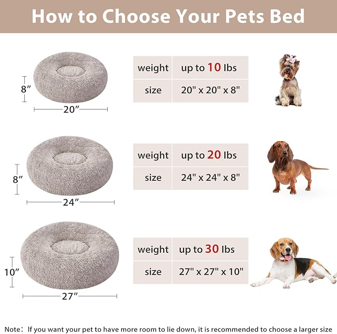 WNPETHOME Calming Dog Bed Cat Bed Donut, Faux Fur Pet Bed Self-Warming Donut Cuddler, Comfortable Round Plush Dog Beds (27 x 27 Inch, Light Coffee)