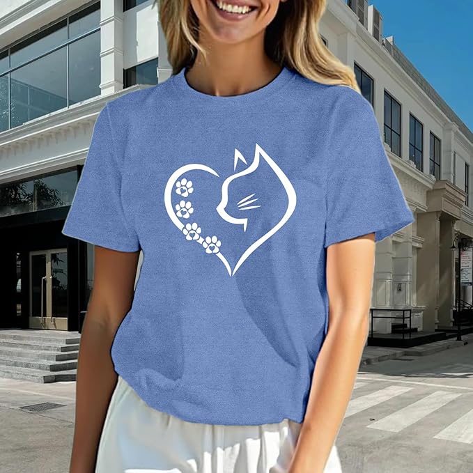 Cat Shirts for Women Cat Mom Tshirts Pet Lover Shirt Cats Paw Print Tee Tops