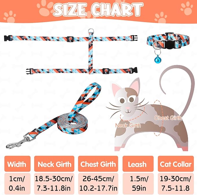 2 Pack Cat Harness and Leash Set, Escape Proof Adjustable Kitten Harness with Leash Collar Lightweight Soft and Comfortable for Small Medium Cats Walking and Travel