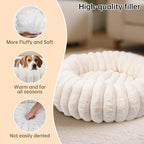 Warming Faux Rabbit Fur Pet Beds – Luxurious Donut Dog & Cat Bed, Anti-Anxiety Calming Cuddler Bed for Small Medim Dogs, Washable Round Puppy Kitten Beds, Non-Slip Bottom(31x31x8, White)