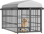 HOOBRO Outdoor Dog Kennel with Cover, 6.6 x 3.9 x 5.9 ft Dog Kennel Outside with Waterproof Roof and Rotating Feeding Bowls, Heavy-Duty Large Cage Enclosure, for Medium & Large Dogs, Black BK212GW03