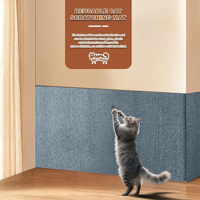 Cat Scratch Mat, Self-Adhesive Trimmable cat Scratch Furniture Protector for Couch, cat Scratch pad，cat Tree，DIY Climbing Carpet for Cat Tower Replacement Pads (Black, 78.7" x 15.8")