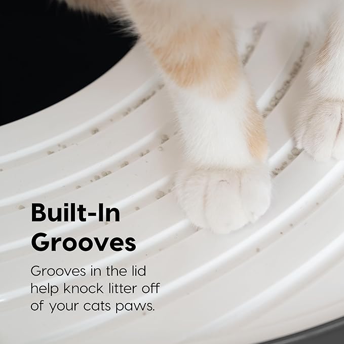 IRIS USA Cat Litter Box, Large Top Entry with Litter Catching Lid and Scoop, Dog Proof, Cat Box Enclosure, Dark Gray/White