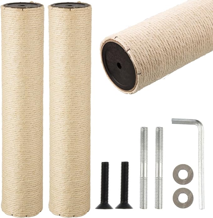 2 Root Cat Scratching Post Replacement 17.72x3.54 Cat Tree Scratch Post Replacement Natural Sisal Pole Cat Scratch Post Refill Pole Part with M8 Screws for Kitten Tree Tower Cat Furniture Accessories