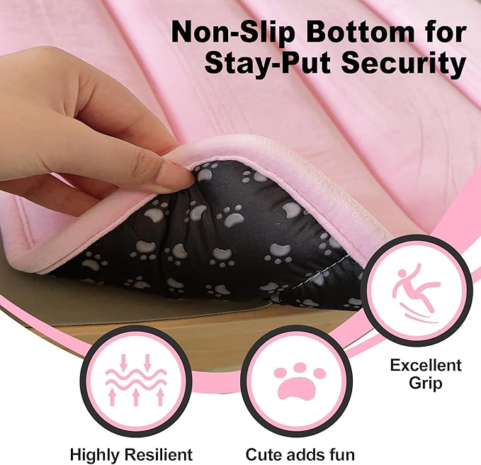 Dog Crate Pad, Ultra Soft & Anti-Slip Kennel Mat, Secure Fit for Metal Crates & Dog Cages, Washable Cozy Bed for Extra Small Dogs & Cats (Pink, XS(18"*12"*1.5"))