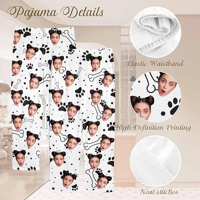 Custom Couple Pajama Pants Sock with Funny Face, Personalized PJ Anniversary Birthday Women Men Pants