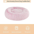 WNPETHOME Calming Dog Bed Cat Bed Donut, Faux Fur Pet Bed Self-Warming Donut Cuddler, Comfortable Round Plush Dog Beds (30 x 30 x 10 Inch, Light Pink)