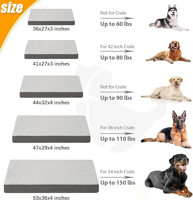 KSIIA Orthopedic Dog Bed Waterproof Dog beds for Extra Large Dogs Deluxe Plush Washable mat with Egg Crate Foam & Removable Cover, 53 x 36 Inch, Gray