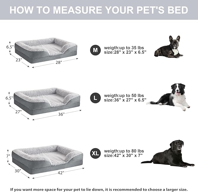 Orthopedic Dog Beds for Large Dogs,Waterproof Dog Bed, Egg Crate Foam Bed for Large Dogs, Big Pet Bed with Washable Removable Waterproof Pillow Cover and Anti-Slip Bottom, Grey