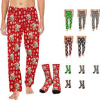 Artsadd Personalized Christmas Pajama Pants Socks for Men Custom Photo Pajama Bottoms for Men S-XXL
