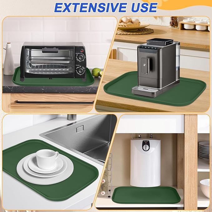 Silicone Pet Feeding Mat with Raised Edge for Food and Water, Dog Bowl Mats, Cat Bowls Placemat with High Lip for Floor Waterproof, Rubber Tray for Cats and Dogs 19 x 12 x0.7 Dark Olive