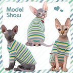 DENTRUN Hairless Cats Shirt Breathable Cat Daily Wear Clothes Stripe Vest Adorable Pajamas Jumpsuit Soft & Skin-Friendly