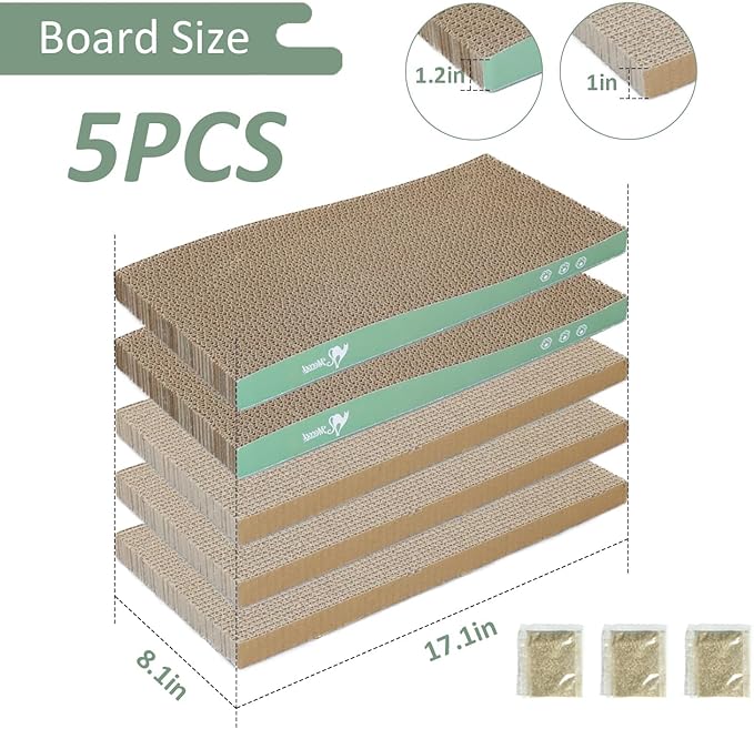 MECOOL Cat Scratching Board，5PC Cat Scratch Pad with Box，Reversible Corrugated Cat Scratcher Cardboard and Lounge Bed for Indoor Cats, Catnip