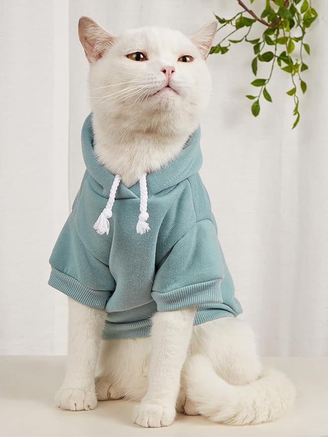 QWINEE Basic Dog Hoodie Sweatshirt Puppy Sweater Warm Cat Costumes Pet Clothes for Chihuahua Puppy Kitten Small Medium Dogs Grey and Cadet Blue X-Small