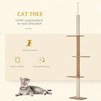 PawHut Floor-to-Ceiling Cat Tree Cat Climbing Tower with Sisal-Covered Scratching Posts Natural Cat Tree Activity Center for Kittens Cat Tower Furniture, Light Brown