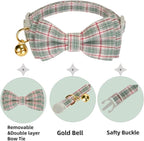 2 Pack Soft Cotton Cat Collars with Bowtie and Bell Breakaway Plaid Cat Kitten Collar(Red and Green)