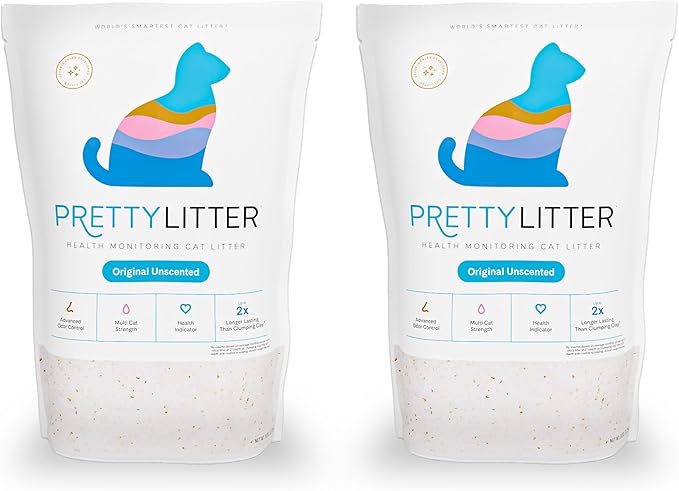 PrettyLitter Health Monitoring Cat Litter (Unscented, Non Clumping) | Lightweight & Low Tracking, Color Changing Silica Gel Crystals, Advanced Odor Control — 6 Lbs, Pack of 2 (Up to 2 Month Supply)