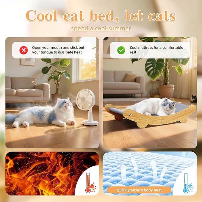 Cooling Cat Bed Hammock,Cats Cooling Mat, Comfort Gel Pet Pad, Indoor Elevated Cat Beds Chair, Curved Design, Pet Mat, Pet Furniture Couch, Wear-Resistant PVC Waterproof Fabric（Grey）