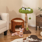 Tangkula Solid Wood Cat Tree, Natural Branch Cute Kitten Tower with Jute Scratching Post & Mat, Tree Hole Condo, Bed, Perch, Dangling & Spring Balls, Small Cat Climbing Stand for Indoor Cats & Kittens