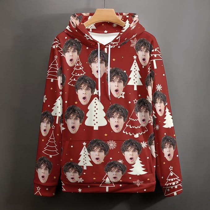 Artsadd Custom Face Unisex athletic Pockets Sweatshirt Loose Hoodie Custom Christmas Long Sleeve Sweatshirt Hooded Pullover