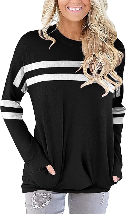 Akihoo Womens Casual Long Sleeve Tunic Tops Crew Neck Shirt Blouses
