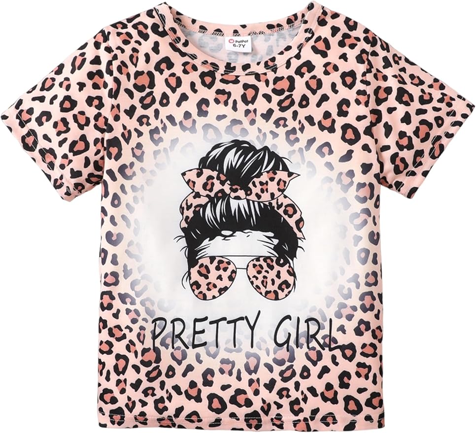 PATPAT Girls Crewneck Short Sleeve Graphic Tees Animal Print Shirts Cute Summer Outfits 5-12 Years