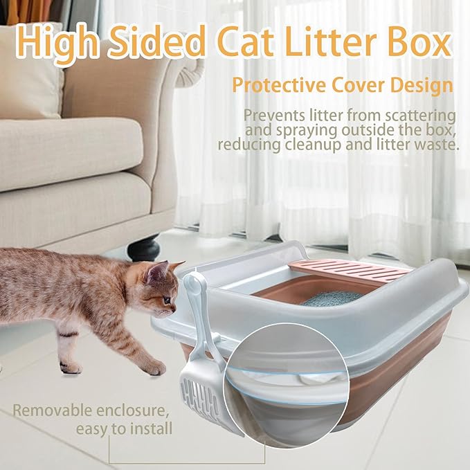 Low Entry Kitten Litter Box,Collapsible Cat Litter Box, Open Small Cat LitterBox with High Side Shallow Kitten Litter Pan Anti-Splashing Waterproof with Falling Sand Pedal