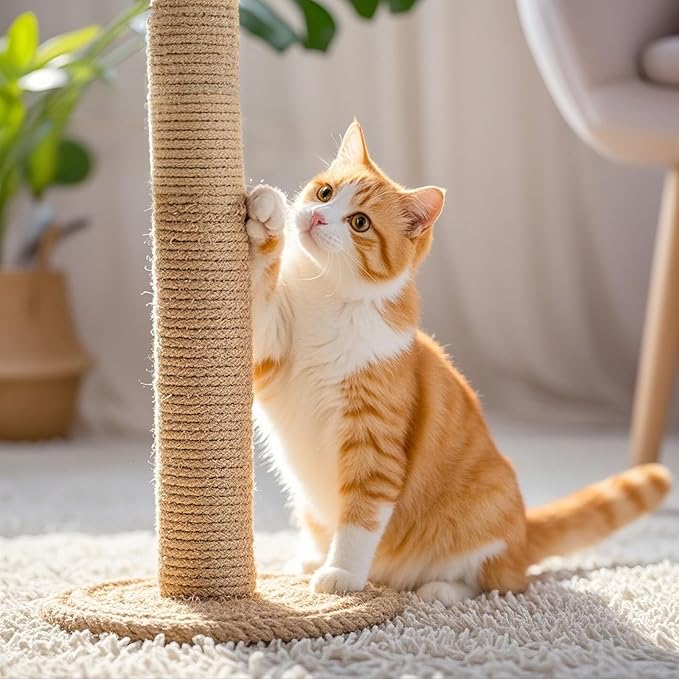 PowerKing Natural Sisal Replacement Scratching Post, 4 Pieces M8 Cat Scratch Post Refill Pole Parts for Refurbishment, White, Include Screws (Nature-15.7''+15.7''+7.87''+7.87'')