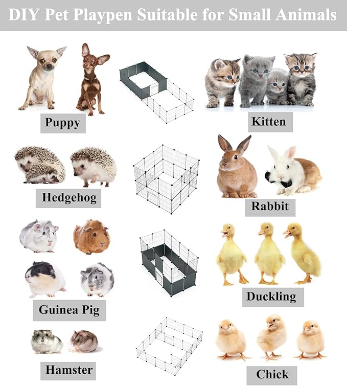 LANGXUN 24pcs DIY Small Animal Pet Playpen with Waterproof Mat, C&C Cage for Puppy Kitten, Rabbit Cage,Guinea PigsGuinea Pig Cages | Indoor & Outdoor Portable Metal Wire Yard Fence, Metal Pet Panels