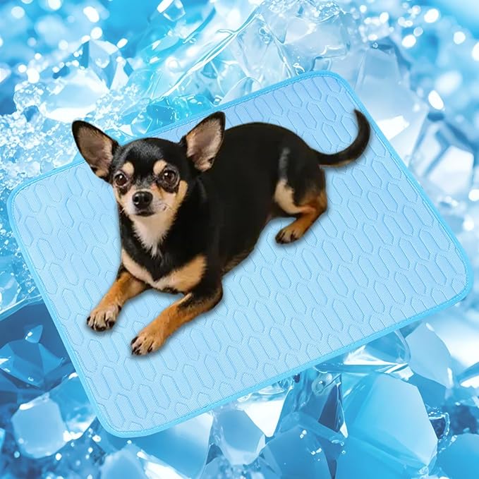 Cordless Cat Window Perch, Cats Dogs Hammock Cooling Mat, Summer Ice Silk Pad for Animal, Washable Chew-Proof Sleeping Mat(blueL)