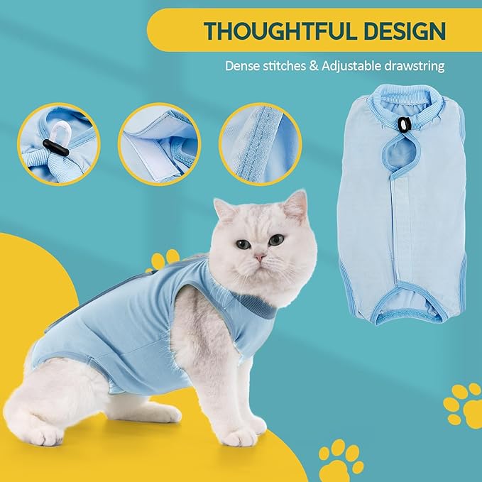 Avont Cat Recovery Suit - Kitten Onesie for Cats After Surgery, Cone of Shame Alternative Surgical Spay Suit for Female Cat, Post-Surgery or Skin Diseases Protection -Blue(S)