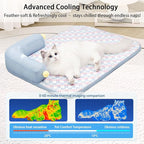 All-Season Ice Fabric Cat Bed with Cushioned Pillow/Play Ball/Washable Mat for Cats, Kittens & Small Pets (Blue, Large-25"x19"x4")