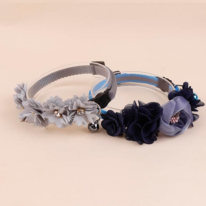 2 Pack Cat Collar Pink Floral with Bell and Removable Flower Bowtie Breakaway Adjustable Cat Collar for Girl Kitten Puppy Small Cats Dogs Daily Decoration (XQ10-2)