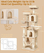 AMHANCIBLE Tall Cat Tree, 70 Inch Cat Tower for Indoor Cats, Multi-Level Cat Tree with Scratching Post, Hammock, Hanging Basket, Large Cat Condos for Adult Cats Kittens, Beige, PT18BG