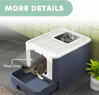 PawHut Cat Litter Box with Lid, Covered Large Cat Litter Box with Scoop, Front Entry and Top Exit, Easy to Clean Kitty Litter Box for Large Adult Cats, White