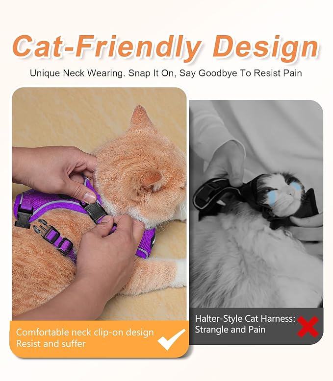 Halypet Cat Harness and Leash Set [ MAX Safety Third Generation ] Escape Proof Soft Adjustable Cat Leash Breathable Comfortable Vest Easy to Wear Kitten Harness for Outdoor Walking