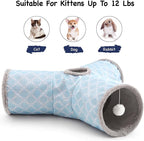 Tempcore Cat Tunnels for Indoor Cats Fleece-Lined in for Warmth, Pet Tube Toys 3 Way Collapsible, Pet Play Tunnel with Peek Hole Toy Ball for Kitty, Kitten, Rabbit, Geometry Blue