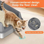 Stainless Steel Cat Litter Box, Odor Free Metal Litter Box with High Sides Lid, Open Top Low Entry Litter Pan Include Scoop Easy Cleaning Anti-Scratch Kitty Cat Box Anti-Urine Leakage, Non-Sticky