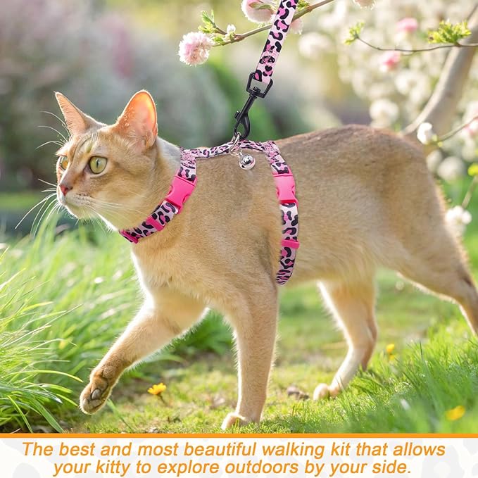 BEAUTYZOO Cat Harness and Leash Set Escape Proof for Walking, Kitten Soft Adjustable Vest Harnesses for Small Medium Large Cats, Easy Control Breathable Plaid Ribbon Nylon for Outdoor Indoor Use
