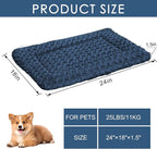 Washable Dog Bed Plush Orthopedic Outdoor Crate Mat with Non-Slip Bottom,Luxe Soft Kennel Pad for Pets, Cozy Cage Cushion & Pet Sleeping Mattress Large Sized,Medium,Small Dogs,24 x 18 inch,Blue