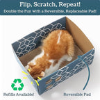 Extra Large Cardboard Cat Scratcher with 3 Refillable Double-Sided Scratch Pads, No‑Mess Cat Scratching Box for Indoor Cats