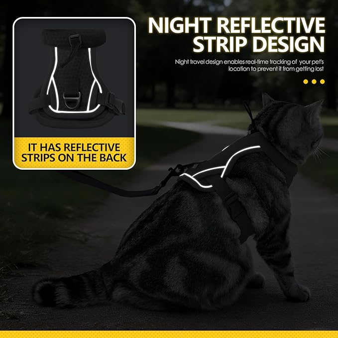 Cat Harness and Leash Set - Escape Proof, Adjustable Breathable Vest Harnesses with Reflective Strips, Easy Control & Secure Walking for Small Medium Large Cats Kitten Collar (Black, Small)