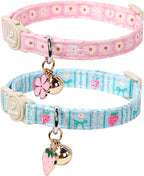 Cat Collar, Pack of 2 Summer Kitten Collars-Cute Lime and Strawberry Pendants-Breakaway Kitty Collars,Cat Collar with Bell, for Girl & Boy Cats