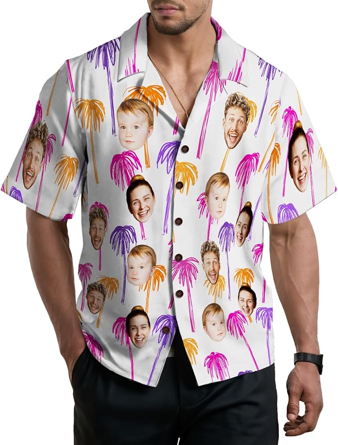 Custom Hawaiian Shirt with Face for Men, Unisex Tropical Beach Shirts Personalized Casual Funny Hawaii Button Down Shirts