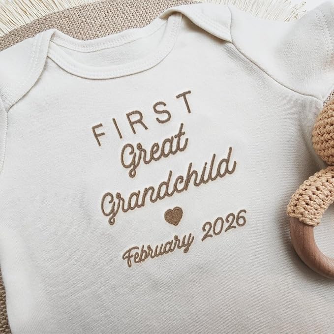 COUPLEHOODIES Personalized Baby Onesie Bodysuit – Custom Embroidery Gift for Pregnancy Reveal Baby Shower or First Grandchild