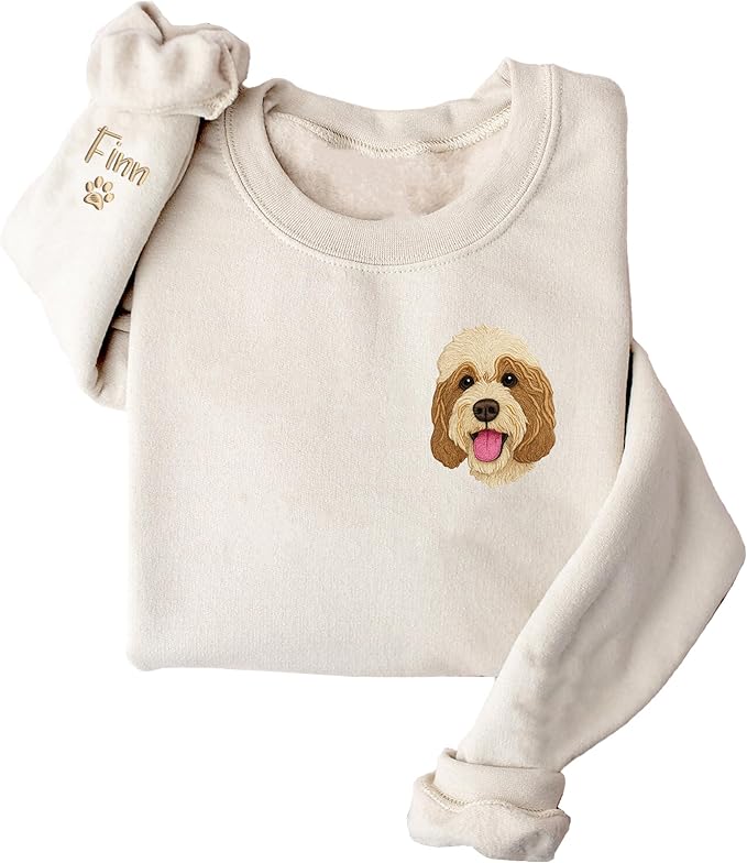 GODMERCH Customized Pet Embroidered Sweatshirt, Custom Dog Face Embroidered Sweatshirt, Dog Mom Sweater