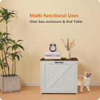 Dwanton Cat Litter Box Furniture Hidden, Cat Litter Box Enclosure, Reversible Entrance Can Be on Left or Right Side, Indoor Cabinet, Wooden Washroom, End Table, White and Rustic Brown, 23.6" L