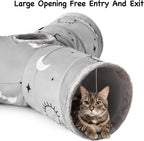 Tempcore Pet Cat Tunnel Tube Cat Toys 3 Way Collapsible, Cat Tunnels for Indoor Cats Fleece-Lined in for Warmth，Kitty Tunnel Bored Pet Toys Peek Hole Toy Ball Puppy, Kitten, Rabbit Gray Sun